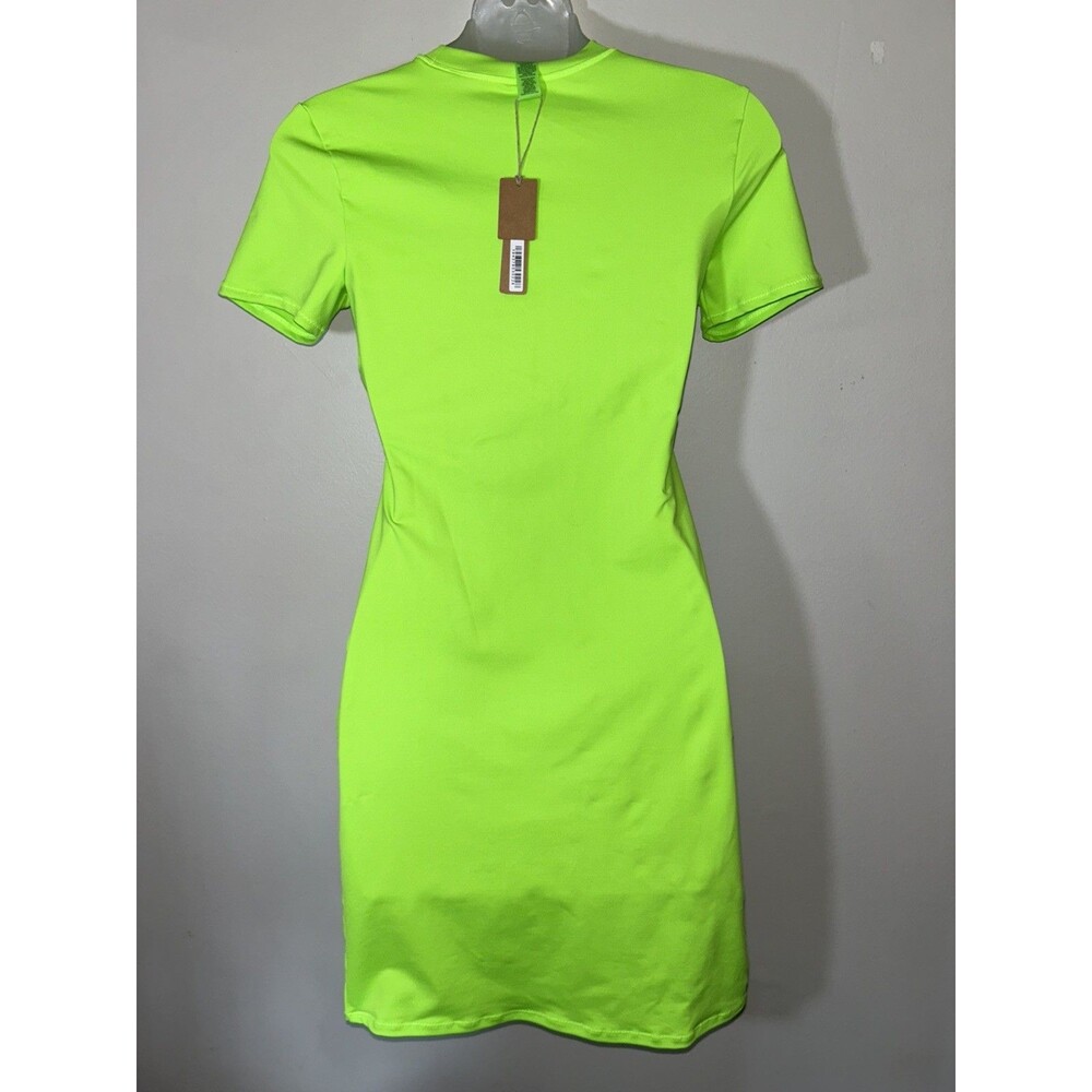 SKIMS Neon Mini T Shirt Dress High Crew Neck Short Sleeve Rave Clubwear Bodycon